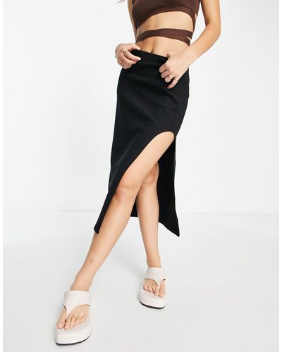 Abercrombie & Fitch Side Slit Midi Skirt - Black