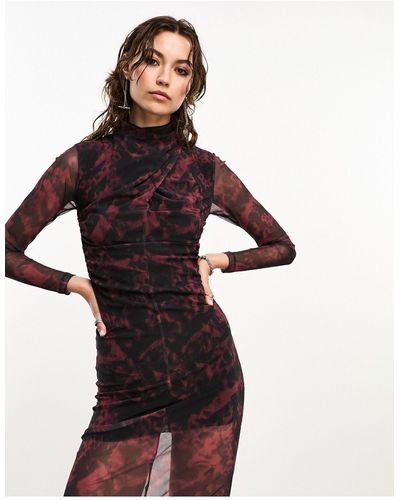 AllSaints X Asos Exclusive Tia Mesh Long Sleeve Midi Dress - Multicolour