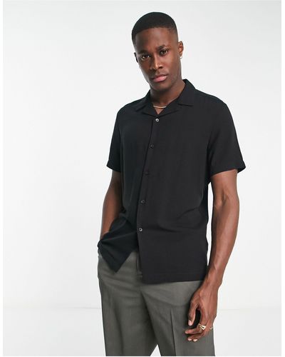 ASOS Regular-fit Overhemd Van Viscose Met Reverskraag - Zwart