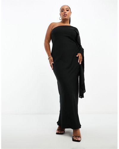ASOS Asos Design Curve - Maxi-jurk Met Blote Schouder En Overdreven Mouwen - Zwart