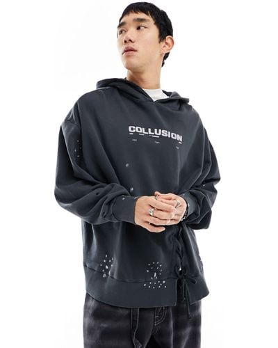 Collusion Distressed Hoodie - Blue