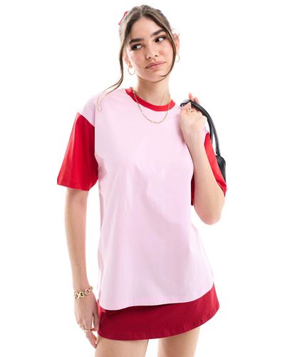 JJXX T-shirt oversize effet color block - rouge et rose