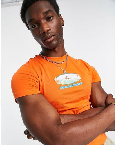 Collusion Camiseta con diseño encogido y estampado - Naranja