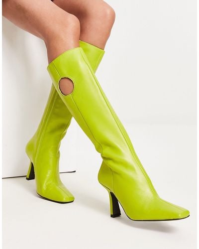 ASOS Cassie Premium Leather High Heeled Knee Boots - Yellow