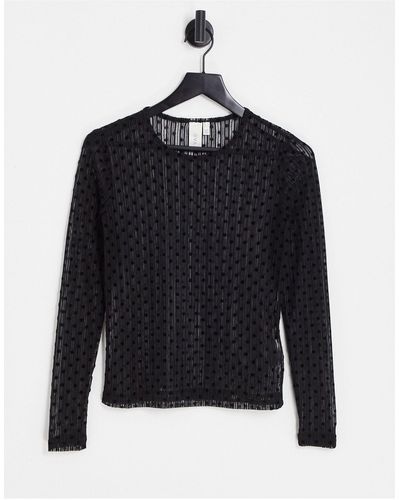 Y.A.S . Polka Dot Long Sleeve Mesh Top - Black