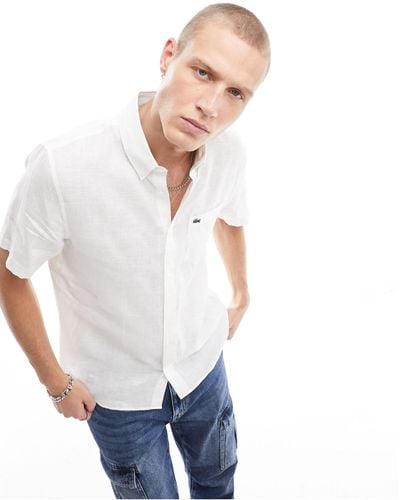 Lacoste Short Sleeve Linen Shirt - White