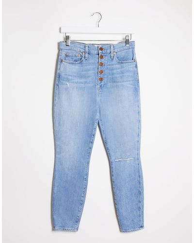 Alice + Olivia Jeans High Rise Skinny Jeans With Exposed Buttons - Blue