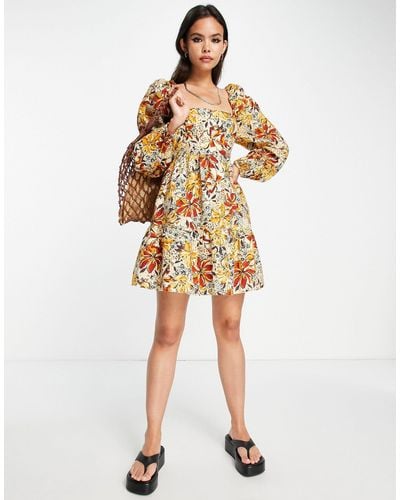 & Other Stories Mini Smock Dress With Volume Sleeves - Multicolor