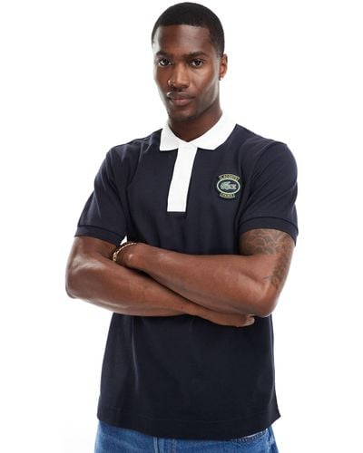 Lacoste Contrast Polo Top With Logo - Blue