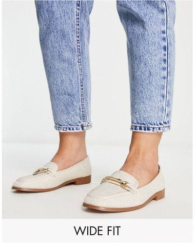 ASOS Wide Fit Verity Loafer Flat Shoes With Trim - Natural