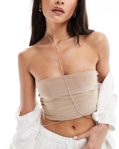 ASOS Harness With Faux Pearl Chain - Brown
