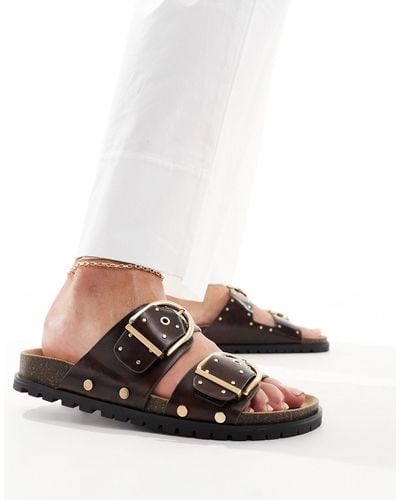 Stradivarius Two Strap Sandals With Stud Detail - White