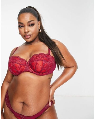 Ann Summers Curve Sexy Lace Planet Balconette Bra With Metallic Thread Detail - Red