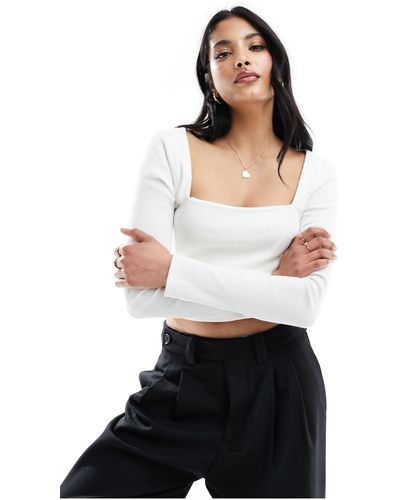 New Look Square Neck Long Sleeve Top - White