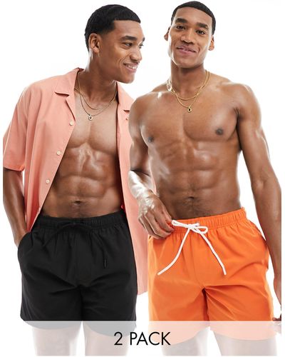 Cotton On Cotton On Lined Relaxed Swim Shorts 2 Pack Orange Black