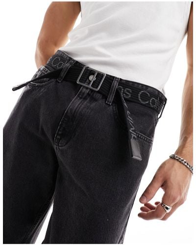 Calvin Klein Slider Logo Webbed Leather 35mm Belt - Black