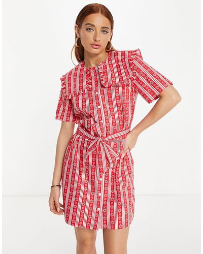 Whistles Mini Shirt Dress With Collar - Red