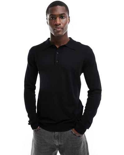 Only & Sons Knitted Long Sleeve Polo - Black