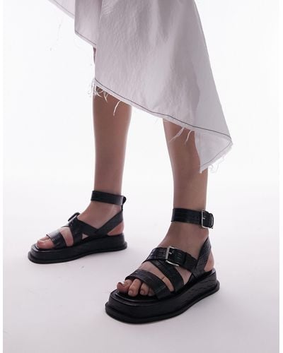 TOPSHOP Jax Leather Chunky Flat Sandal With Buckle - Black