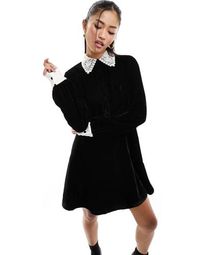 Miss Selfridge Velvet Collared Mini Dress - Black