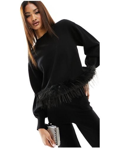 Y.A.S Faux Feather Trim Jumper Co-ord - Black