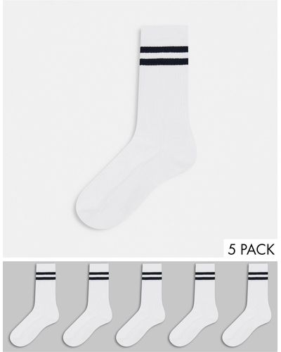 French Connection Confezione da 5 paia di calzini sportivi bianchi con righe - Bianco
