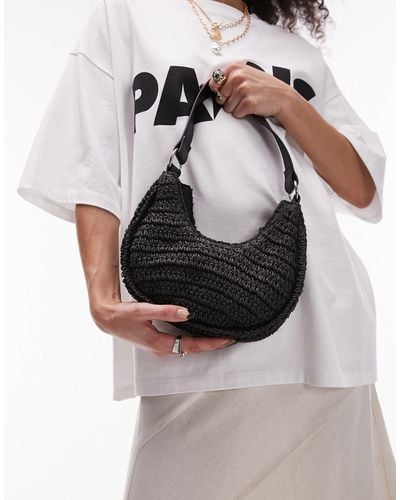 TOPSHOP Sacha Straw Scoop Shoulder Bag With Contrast Handle - Gray
