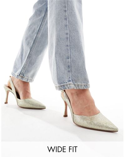 ASOS Wide fit - samber 2 - scarpe con tacco a spillo color glitterate con pianta larga e cinturino posteriore - Blu