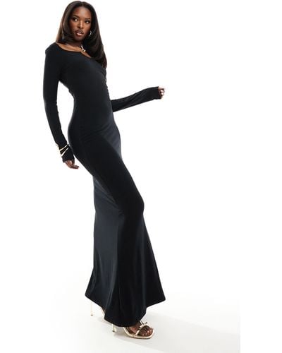 Fashionkilla Super Soft Notch Front Long Sleeve Maxi Dress - Black