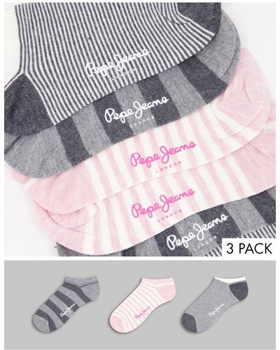 Pepe Jeans Saraya 3 Pack Sneaker Sock Sin Grey Pink Stripes