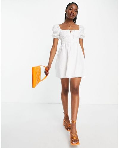 EVER NEW Puff Sleeve Ruffle Mini Dress - White