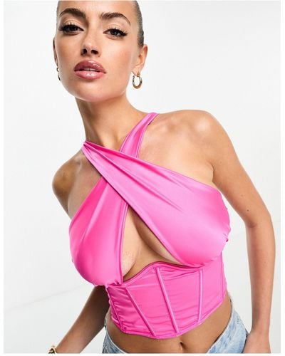 ASOS Lucinda Satin Wrap Front Exposed Wire Corset - Pink