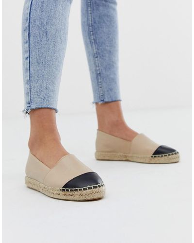 Office Lucky Beige Leather Flat Espadrilles With Black Toe Posts - Natural