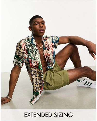 ASOS – locker geschnittenes hemd mit reverskragen und patchwork-muster - Mehrfarbig