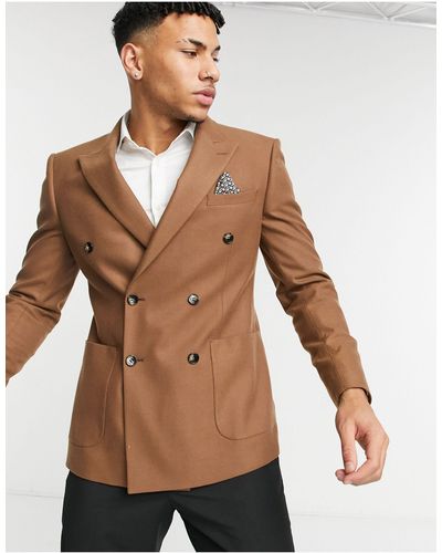 Moss Moss London Slim Fit Double Breasted Suit Jacket - Brown
