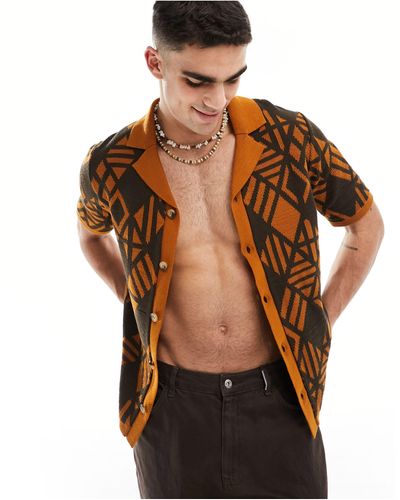 ASOS Camisa con diseño azteca y cuello - Negro