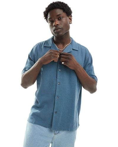 Abercrombie & Fitch Camicia comoda a maniche corte medio - Blu