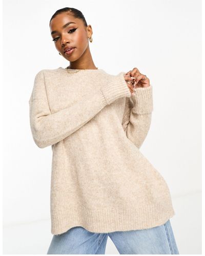 ASOS Wool Blend Oversized Jumper With Crew Neck - Natural