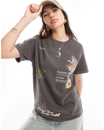 ASOS Oversized T-shirt With All Over Botanical Graphic - Grey