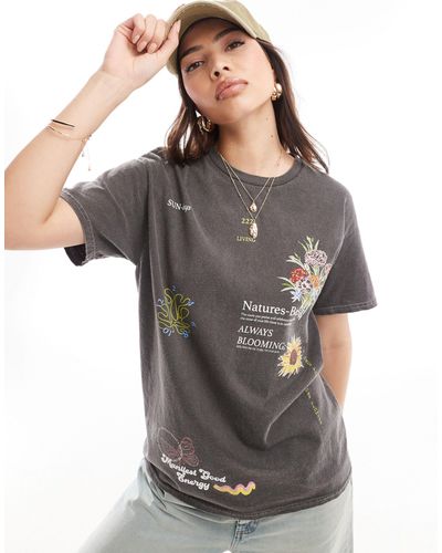ASOS T-shirt oversize à imprimé jardin botanique - anthracite délavé - Gris