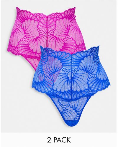 ASOS 2 Pack Deep Waist Lace Thong Pack - Blue