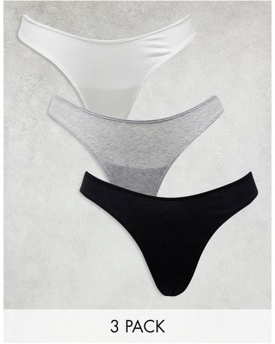 Lindex Nellie 3 Pack Cotton V Front Thong - White