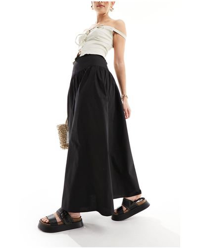 ASOS Dropped Waist Cotton Poplin Maxi Skirt - Black
