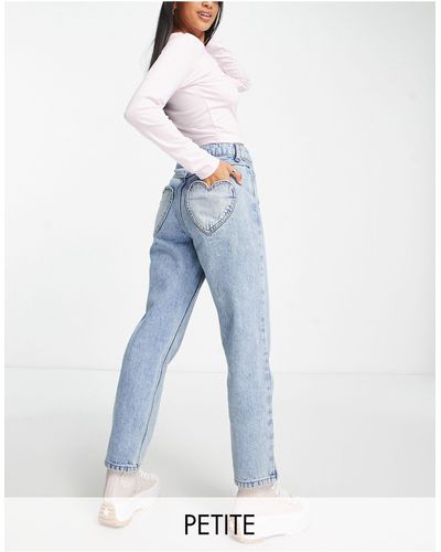 Miss Selfridge Petite - Jeans Met Rechte Pijpen En Hartvormige Zakken - Blauw