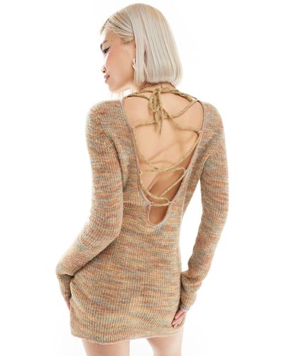 Collusion Space Dye Knitted Dress With Open Back - Natural