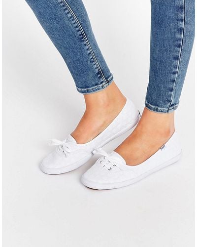Keds Teacup Eyelet White Lace Plimsoll Trainers - White