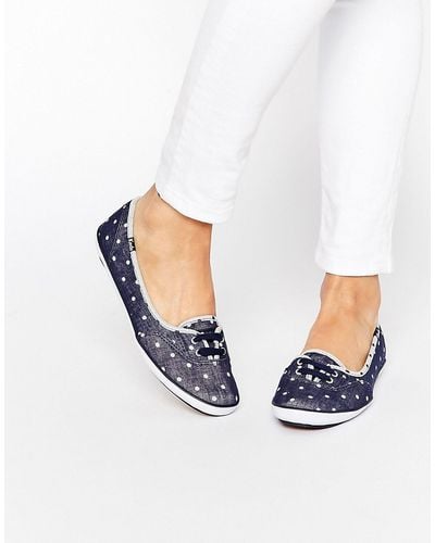 Keds Teacup Blue Chambray Dot Plimsoll Trainers