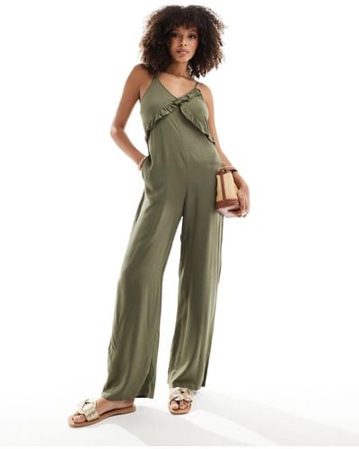 ONLY Strappy Frilled Wide Leg Jumpsuit - Green