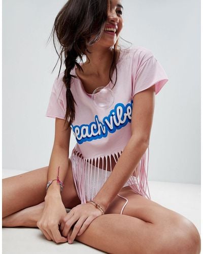 ASOS Beach Vibes Fringed Cover Up - Pink