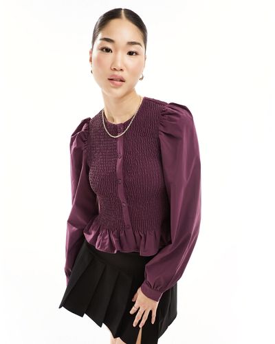 ONLY Blouse avec empiècement froncé et manches bouffantes - Noir